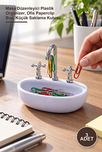 Yenilig 3 Pieces of Sink-Shaped Paperclip Box – Desk Organizer Plastic Organi...