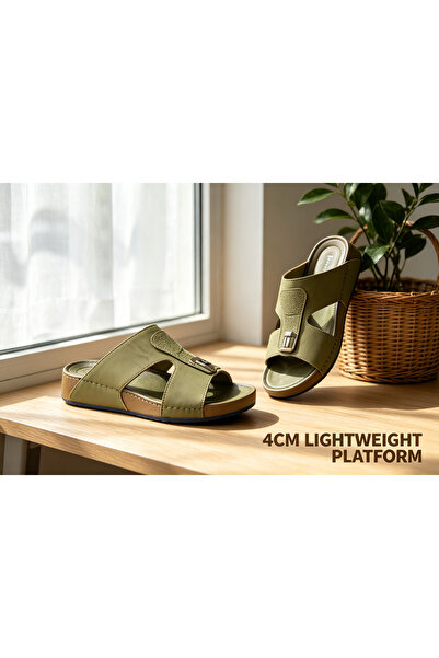 huanxiwa Men's thick-soled leather sandals; Retro Z-shaped metal buckle casua...