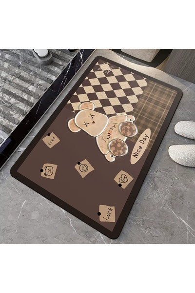 Cool Bear Dekoratif Paspas | Su Emici, Kaymaz Kauçuk Taban | Banyo, Antre ve Yaşam Alanları | 40x60 cm