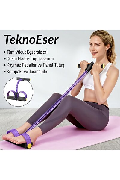 TeknoEser Pedallı Direnç Lastiği - Mor Çoklu Elastik Tüplü Kol, Bacak, Karın ...