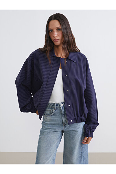 LC Waikiki Collared Striped Oversize Women's Jacket
