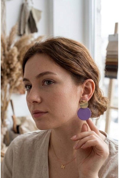 Lunarie أقراط Xuping Purple Circle Gold Disk Sallantılı - أقراط نسائية عصرية ...