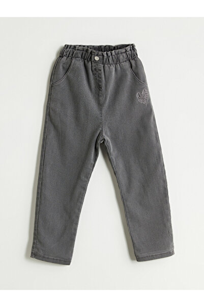 LC Waikiki Elastic Waistband Heart Embroidered Jeans for Girls