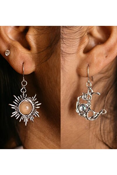 Lunarie Xuping Silver Sun Moon Antique Bilateral Asymmetric Dangle Earrings -...