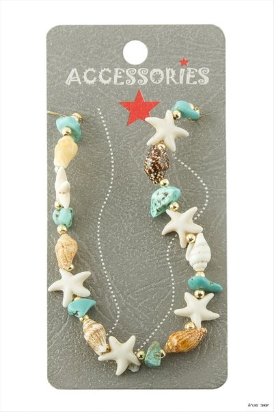 ZERO LAND Ilkestor Starfish Seashell Broken Natural Stone (131308) Anklet Tur...