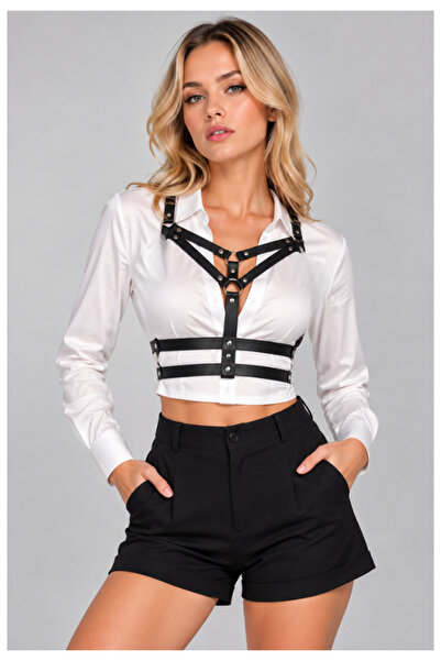 Good Miss Kadın Siyah Suni Deri Harness – Ayarlanabilir Göğüs ve Bel Detaylı Şık Vücut Aksesuarı