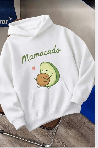 K KOZZ STYLE Γυναικείο φούτερ με κουκούλα Mamacado με στάμπα σε λευκό χρώμα –...