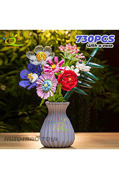 Choice A2 With vase and box HUIQIBAO Flower Bouquet Building Blocks Kit DIY E...
