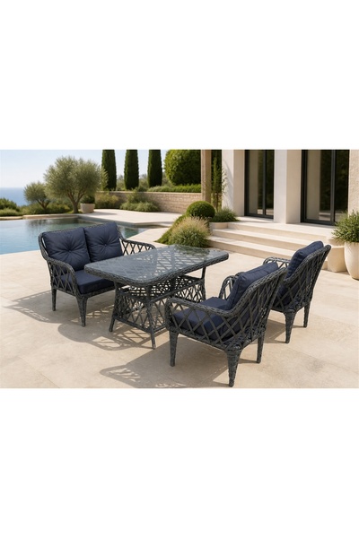 Vivense AHLAT MİNİ 4 KİŞİLİK RATTAN BALKON TAKIMI, ANTRASİT