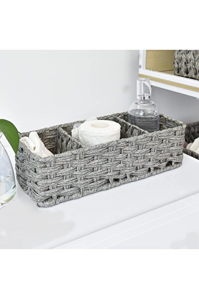 Noonedibs Coș Organizație Toaletă din Râchită, 42×14.5×9.5 cm, Gri, pentru Re...