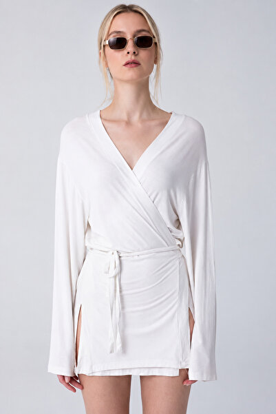 CloudyMood Kimono ultra moale cu curea neagră pentru femei