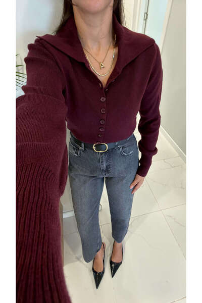 BİRCANÇİL Dlvin Mowe Burgundy Melange Polo Neck Knitwear