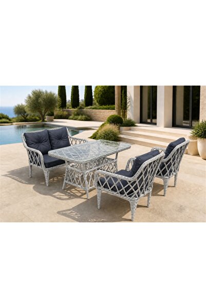 Vivense AHLAT MİNİ 4 KİŞİLİK RATTAN BALKON TAKIMI, GRİ