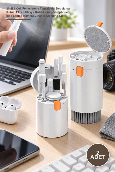 Yenilig 2 Adet Elektronik Temizleme Kiti – 20'Si 1 Çok Fonksiyonlu Temizleyici Depolama Kutulu Ekran Klavye Kulaklık Airpods İphone İpad Laptop Kamera Cleaner Cleaning Kit