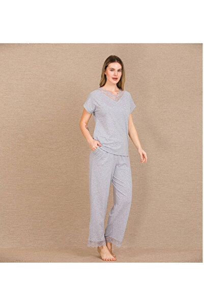GeeS Global Viscose Stylish Design Embroidered Lace Short Sleeve Pajama Set -...