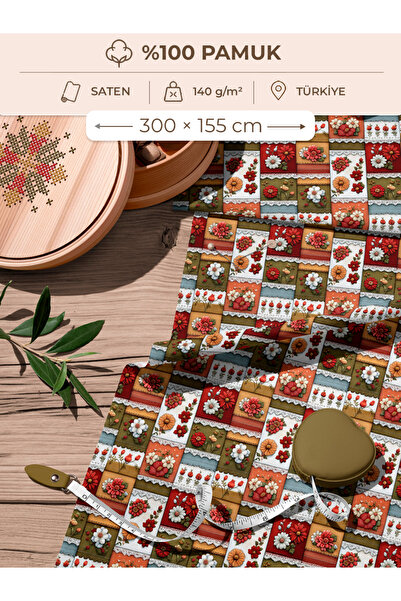FabricMarket Țesătură din satin de bumbac 100% tip patchwork – 300x155 cm – C...