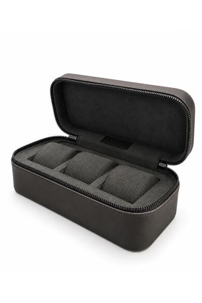 STAND MARKET 3-Compartment Zippered Watch and Jewelry Box Pull up Faux Leather