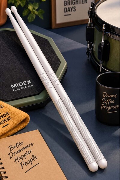 Midex GFK-801WH 5A Μπαγκέτες Τυμπάνων Άθραυστες Πολυμειδικές Λευκού Χρώματος ...
