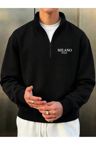 MITHRAS OUTDOORS تي شيرت أسود للجنسين مطبوع عليه Half Zipper Cardigan من ميلا...