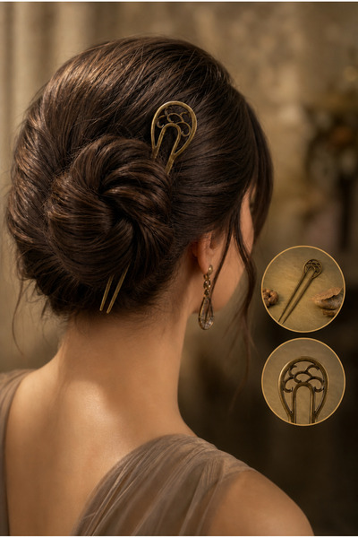 Cinderella Accessories Oymalı Boho Tarz Metal Topuz Tokası 16cm - Antik Vinta...