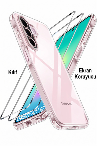 Fibaks Galaxy A27 Kılıf ve Ekran Koruyucu Kırılmaz Cam Şeffaf Kamera Korumalı...