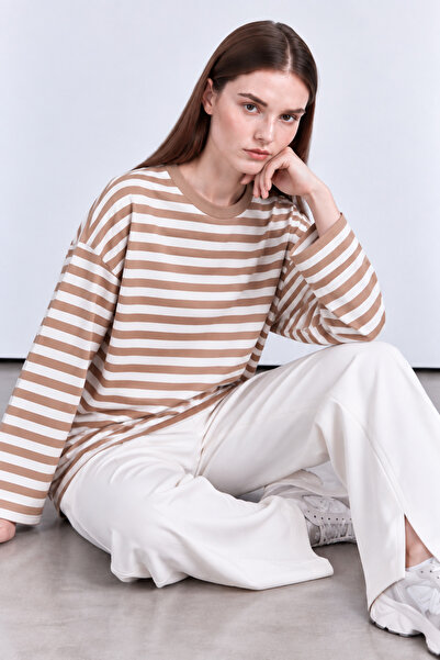 WHITE DESIGN çizgili oversize sweatshirt tunik