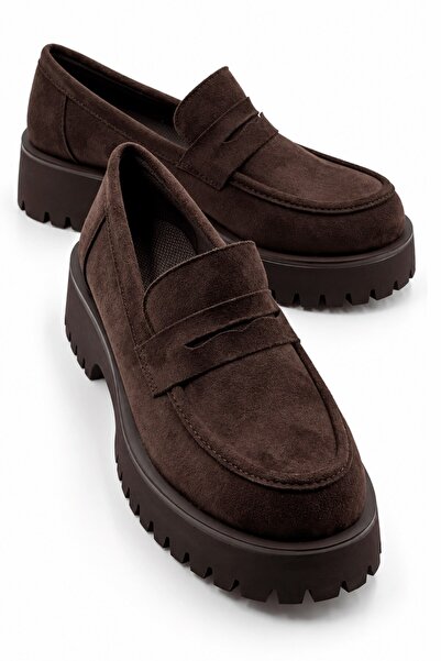 İX Beca Women's Suede Brown Loafer Thick Toothed Serrated Sole College Shoes
