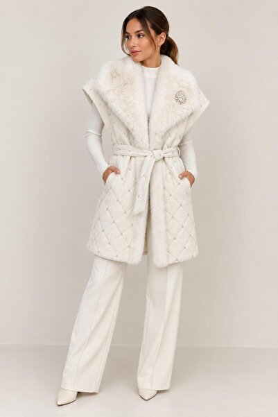 centilmen Suni Kürk Detaylı Kuşaklı Uzun Yelek 5004