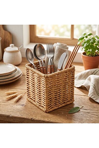 MİEN Rattan Kaşıklık - Kahverengi - 10x10x12 cm