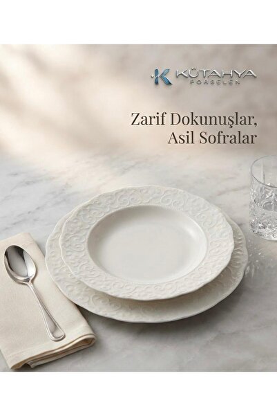 Kütahya Porselen Bone İrem 6 Parça Krem Yemek Tabağı