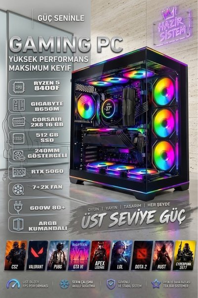 TOPLAMA OYUNCU KASA RYZEN 5 8400F | CORSAİR 16 GB RAM | 512 GB SSD | RTX 5060