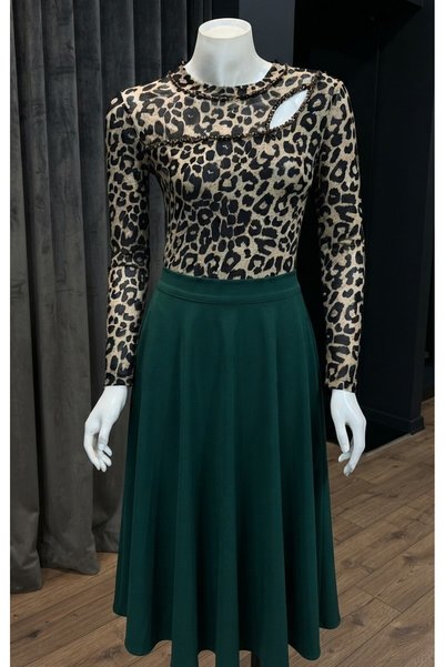 kadina Women's Fashionable Leopard Print Blouse with Open Shoulder Detail and Glittering Embroidery