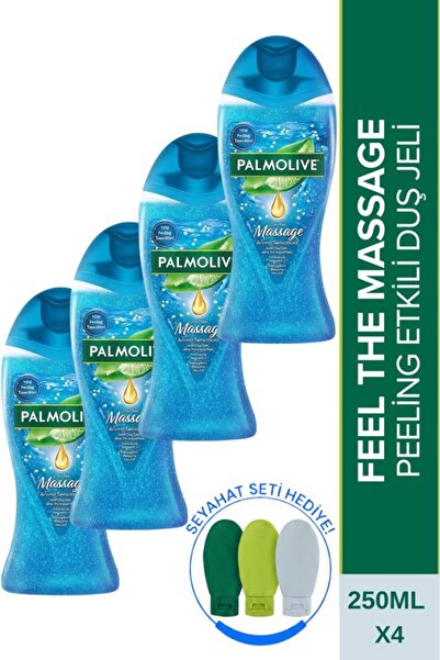 Palmolive Feel So Massage 250 ml x4 Peeling Etkili Duş Jeli Seti + Seyahat Ki...