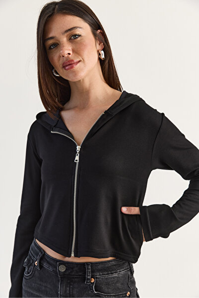 Bianco Lucci Women's Fingerless Hooded Zippered Modal Cardigan 6202 60286521