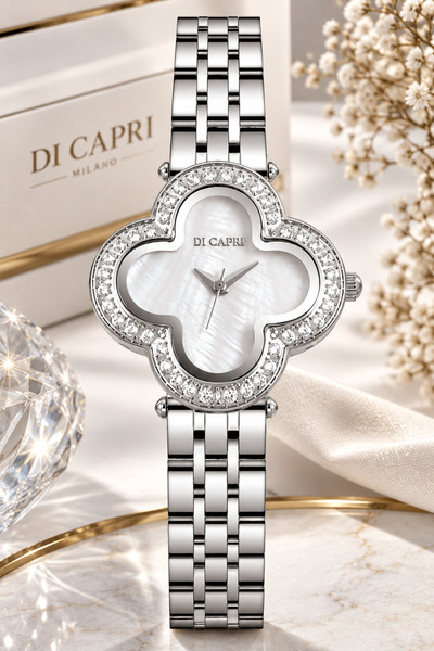Generic Brand ساعة DI CAPRI النسائية بتصميم الزهرة الكريستالية LOOSTER TIME