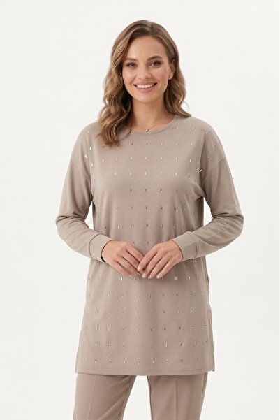YXL COLLECTION Women's Plus Size Crew Neck Off-Shoulder Baguette Stone Mother...