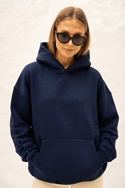 K KOZZ STYLE Kadın Oversize Sweatshirt Hoodie Basic Lacivert– Kapüşonlu, Kang...