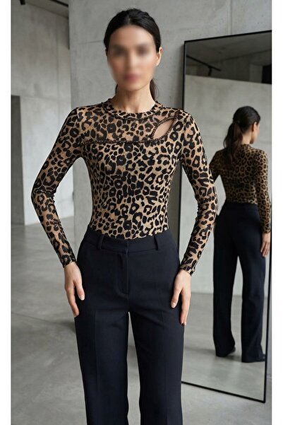 kadina Women's Fashionable Leopard Print Blouse with Open Shoulder Detail and...