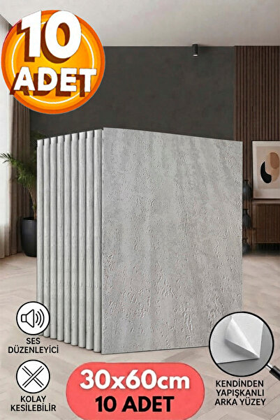 Bien Home 10 Adet, Yüksek Kalite Kabartmalı Dokulu Gri Tonlarında Gerçek Sıva Hissi Modern Beton Görünüm Desenli Pvc Mat Panel Kendinden Yapışkanlı Duvar Kaplaması Mat-3002, 30x60 CM