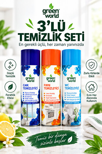 Green World 3’lü Temizlik Seti – Fırın Temizleyici + Cam Temizleyici + WC Tem...