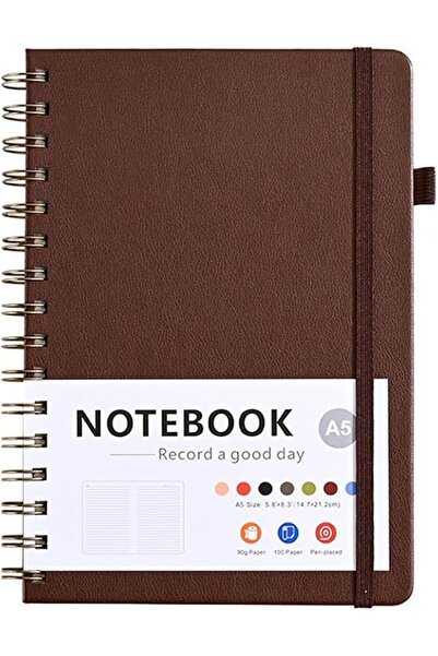 Generic A5 Spiral Notebook with Elastic Band, PU Leather Cover, Wire-Bound Jo...