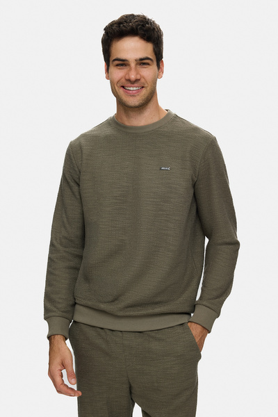 UCLA Ανδρικό φούτερ LUCA Khaki Crew Neck Crinkle από ελαφρύ ύφασμα με μεταλλι...