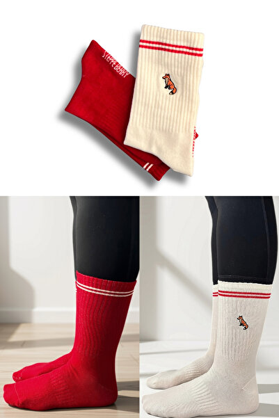 STEPPE BERRY 2 Pack Fox Embroidered Sports Socks