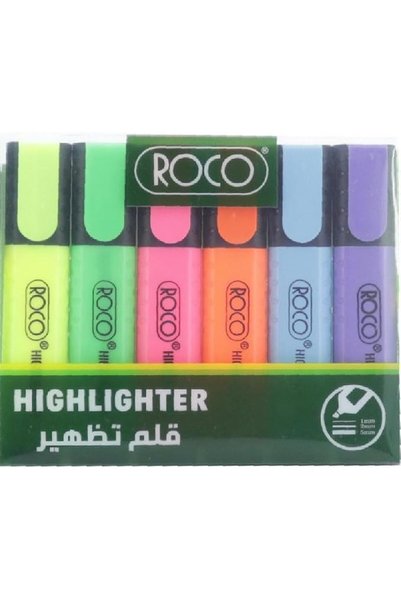 Roco Pastel Highlighter 6-Piece Set, 1.2-3 mm Chisel Tip, Multicolor