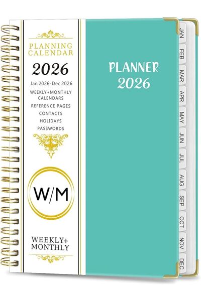 ALMEKAQUZ January 2026 - December 2026 Daily Planner, Spiral Notebook, Appoin...