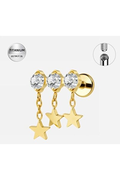 Funny Party Shop Piercing labret din titan auriu cu pandantive cristal și ste...