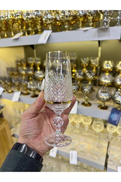 Vakıf home Bohemia Kristal Gold Ayaklı El İşi Kahve Yanı Su Bardağı 1 ADET 18...