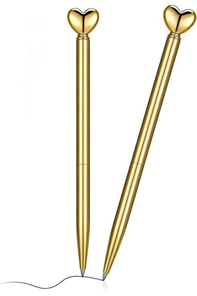 GENERAL 2 Pack Gold Heart Top Metal Ballpoint Pens, Elegant Smooth Writing Pe...
