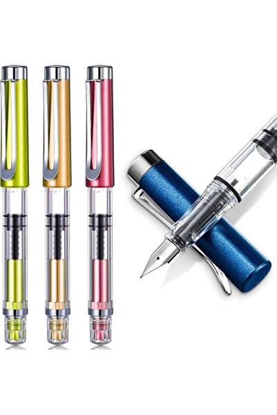Roxolana 4 Pieces Transparent Refillable Fountain Pens, Piston Ink Filling Ex...