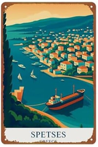 Generic Spetses Greece: Modern Travel Landscape Poster Metal Tin Sign Suitabl...